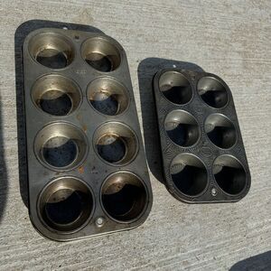 Vtg Pair 2 EKCO U.S.A. OVENEX Mini Starburst Muffin Tins Baking Pan Shiny - HLBN